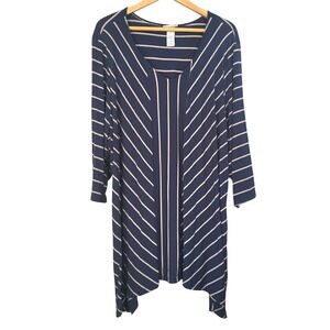 Catherines Navy Stripe V Neck Tunic Tee‎ 3/4 Sleeve Top Plus Size 3X